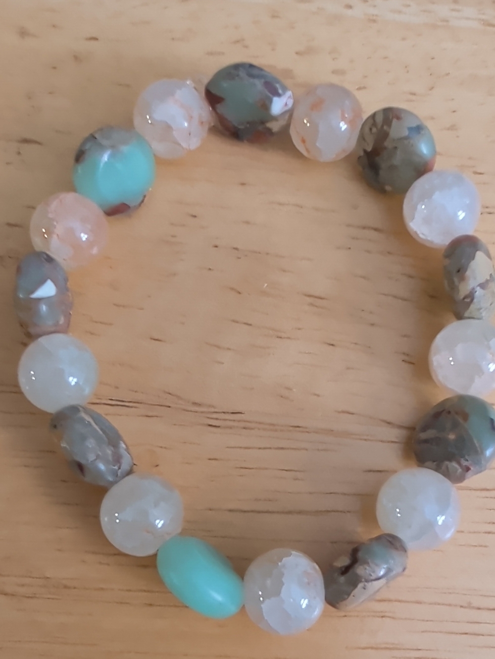 Beaded Stretch Bracelet in Aqua, Peach Olive Natural Stone Women's Jewelry NWOT